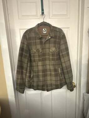 Voyager Mens Green Plaid Sherpa-Lined Fleece Shirt Jacket